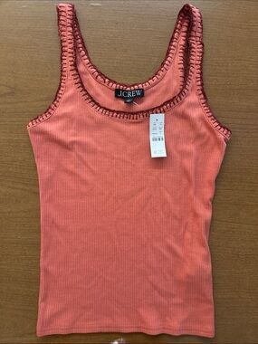 J. Crew Coral Ribbed Crochet-Trim Tank